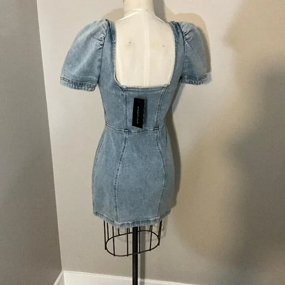 NWT Signature8 Denim Bustier Zip Front Mini Dress Small - Picture 2 of 7